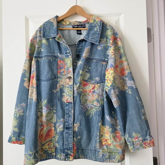 Susan Graver Jackets & Blazers - Vintage Susan Graver Denim Jacket Shacket Womens Size 1x Floral Cotton Boho